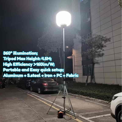 إضاءة 360 درجة 60 واط 100 واط 120 واط 320 واط مصباح LED بالون خالٍ من الوهج على حامل ثلاثي القوائم لمواقع البناء