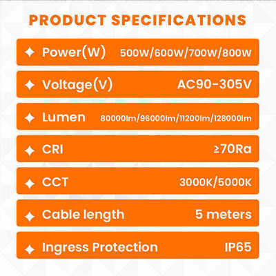 مصباح بالون LED بقوة 500 واط - 1400 واط، درجة حماية IP65، عمر افتراضي 50000 ساعة، تغطية شاملة 360 درجة