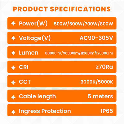 500 واط مصباح بالون LED IP65 50000 ساعة 160lm/W AC90-305V